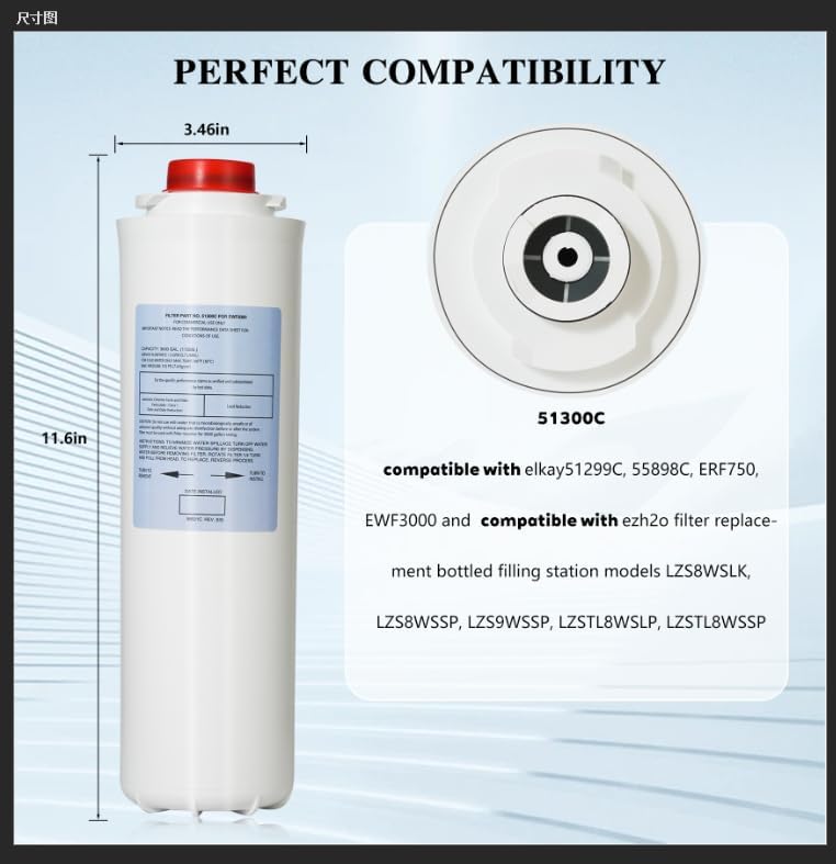 ZUCCIO Water Filter Replacement for EWF3000（No Chip）, 1 Packs Replacement Large Capacity 3000 Gallon, Replacement EWF3000 for 51300C ERF750, 51299C, 55898C - Image 2